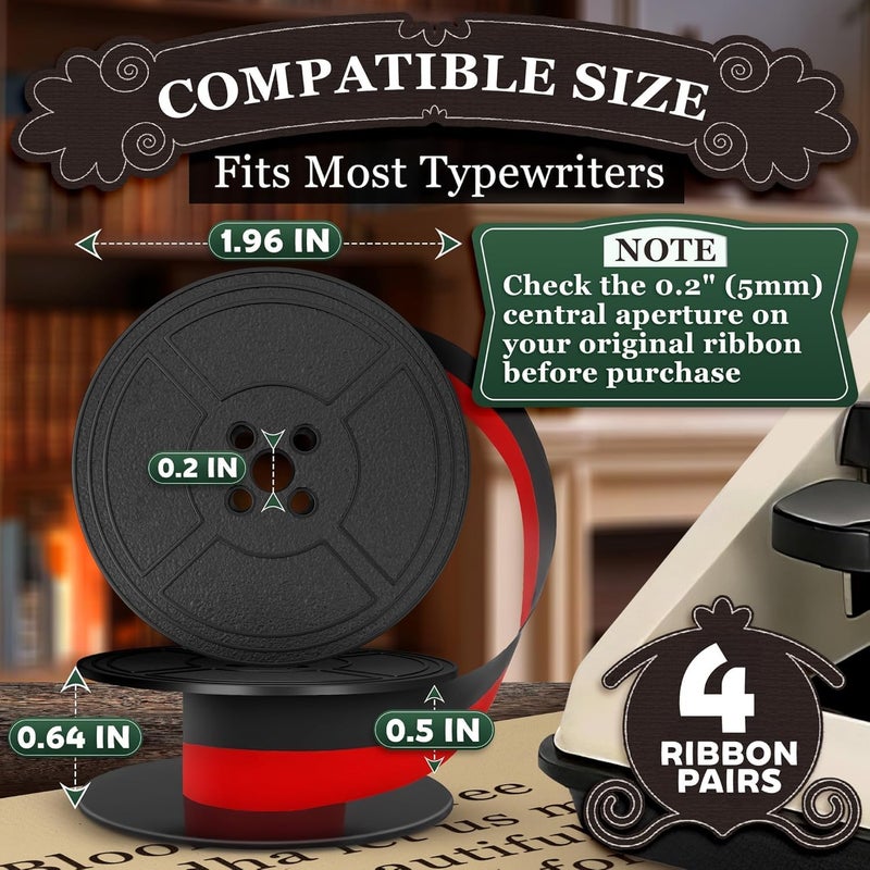 PIKTIME 4 Pcs Universal Typewriter Ribbon Pack – Black and Red Typewriter Ribbon – 0.2 Inch/5 mm Central Aperture, Durable Twin Spool Replacement for Clear Prints, Smooth Operation & Reliable Performance - Image 2